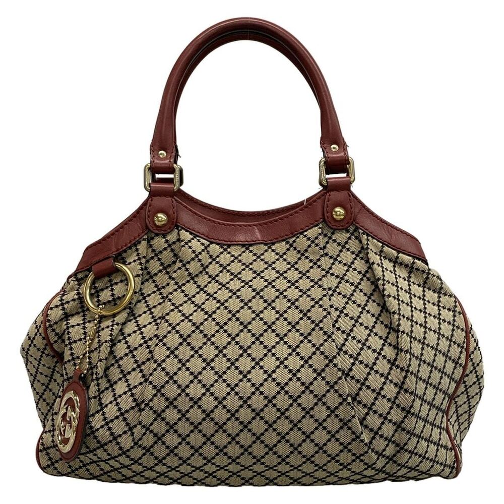 GUCCI Sukey Diamante Tote Bag Beige Black Bordeaux Red Leather